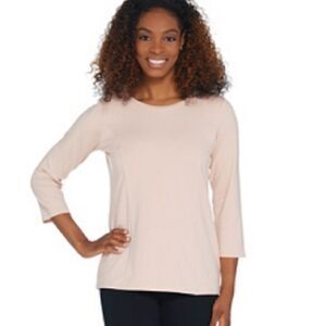 Bob Mackie Blush Scoop Neck 3/4 Sleeve Knit Top